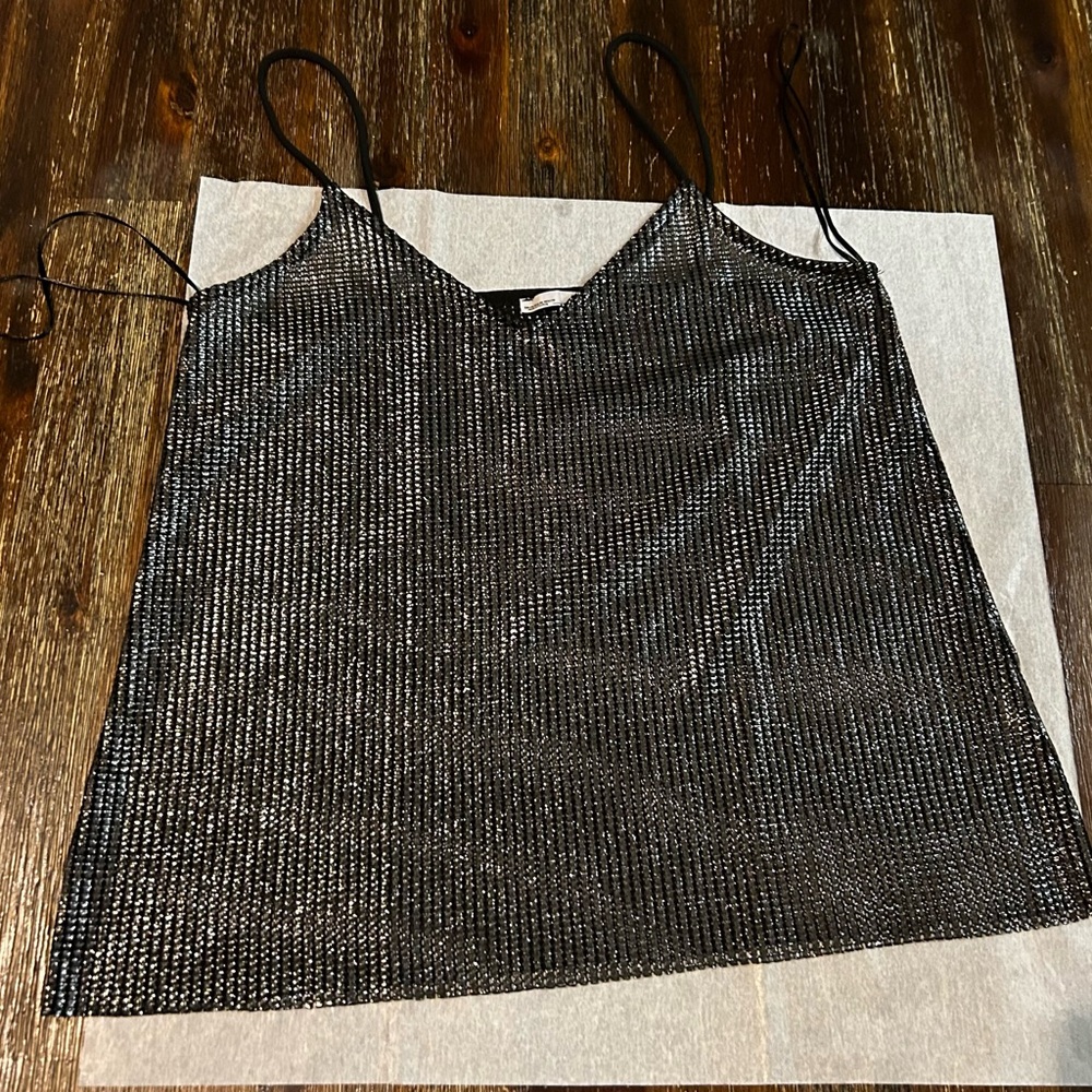 NWOT ZARA METALLIC TOP - Black / Silver